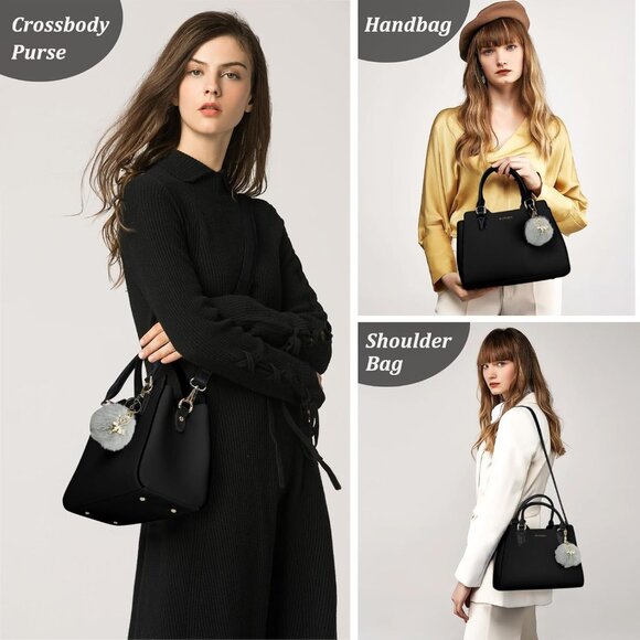 Womens Black PU leather Top-Handle Waterproof Anti Theft Leather Purses Handbag - Picture 4 of 7